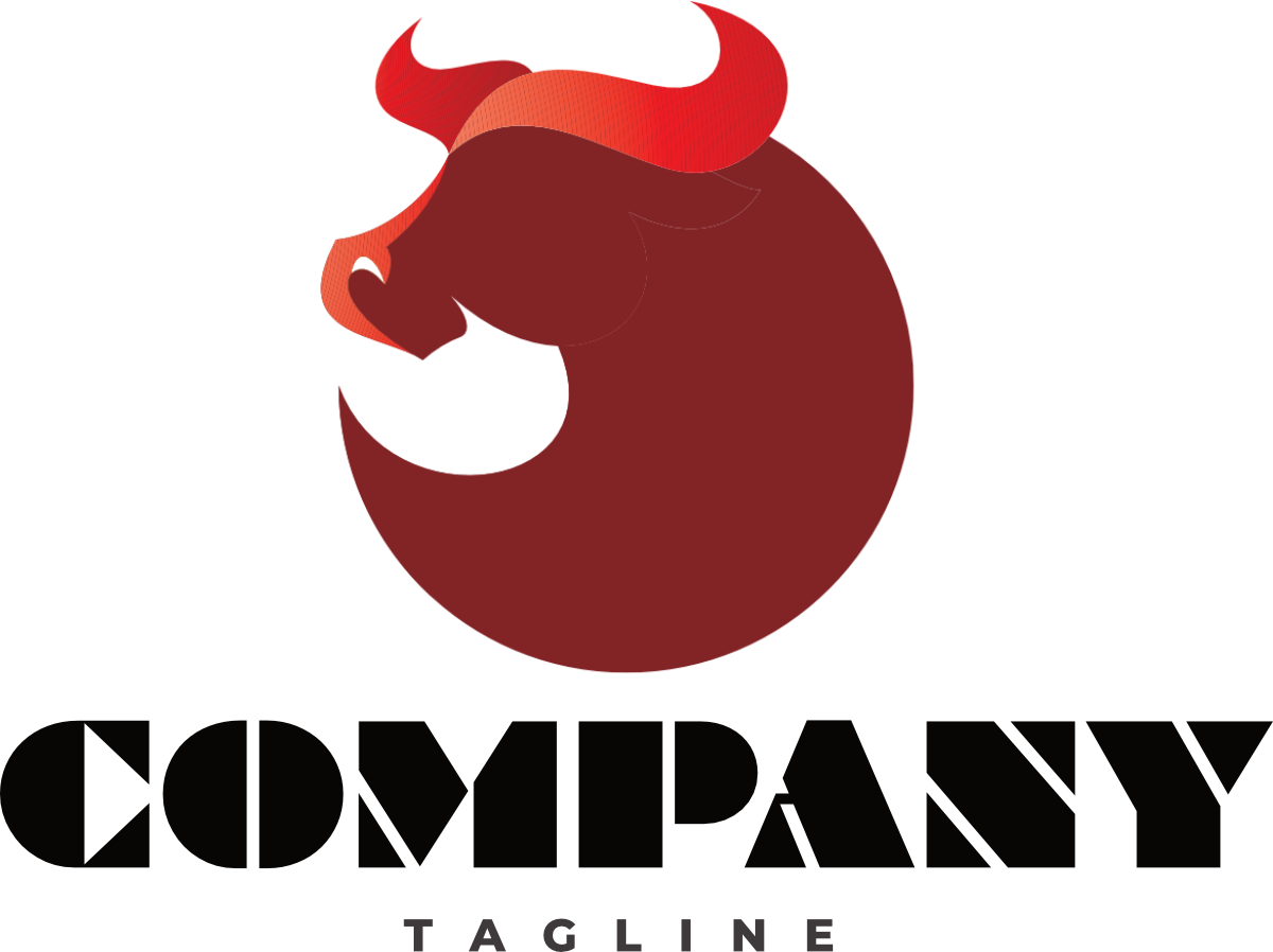 Stylized red bull head logo above bold black text reading COMPANY with tagline below.