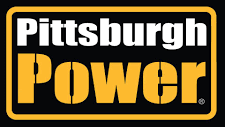 Pittsburgh Power logo with white and yellow text on a black background framed in yellow.